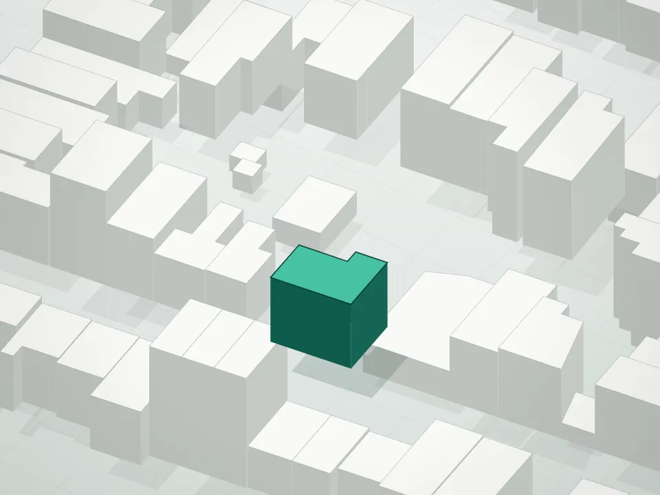 3D massing drawing of 191 Withers Street Condominium and neighboring buildings
