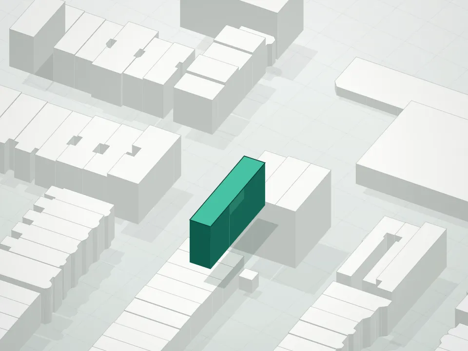 3D massing drawing of Grand Nassau Condominium and neighboring buildings