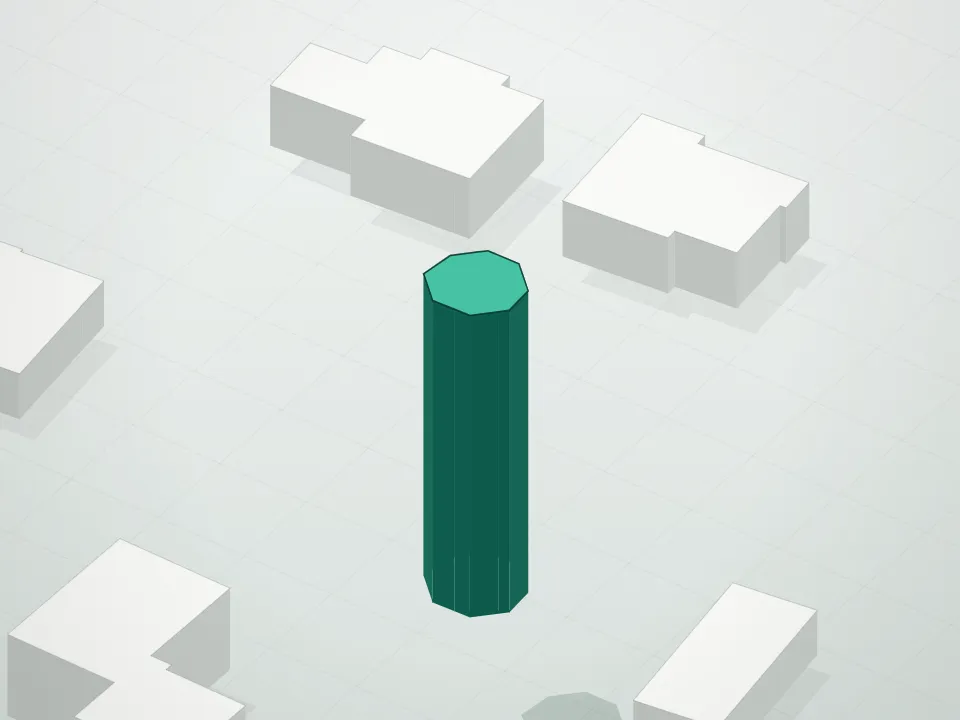 3D massing drawing of Meadowbrook Pointe At East Meadow Condominium and neighboring buildings