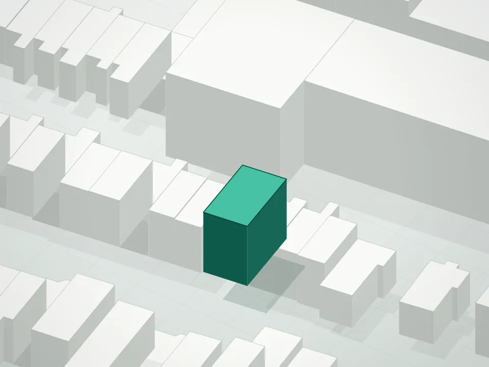 3D massing drawing of 803 Quincy Street Condominium and neighboring buildings