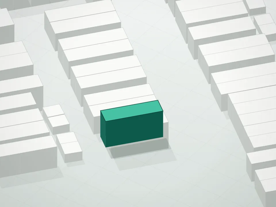 3D massing drawing of 838 41st Street Condominium and neighboring buildings