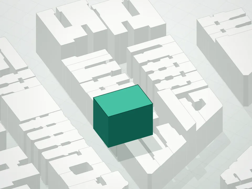 3D massing drawing of 127 West 112th Street Condominium and neighboring buildings