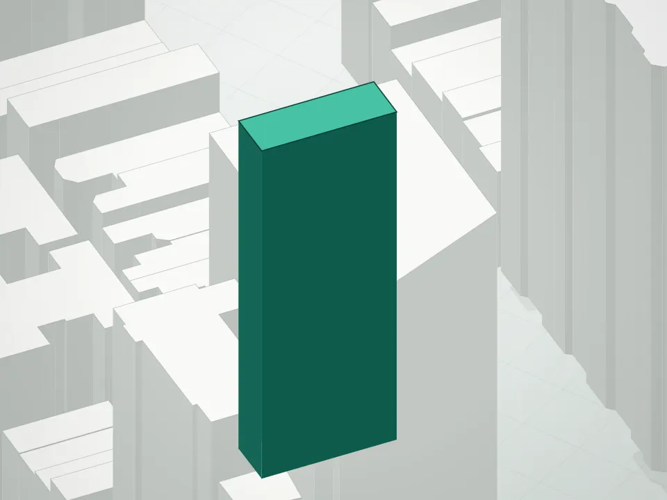 3D massing drawing of Parker West Condominium and neighboring buildings