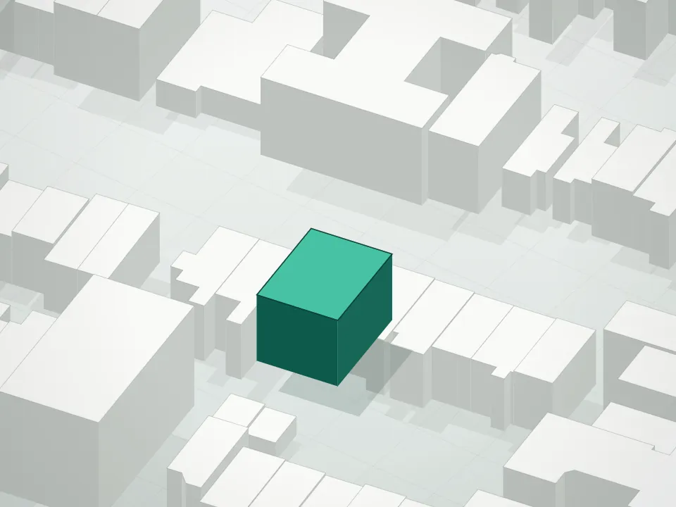 3D massing drawing of 684 Madison Street Condominium and neighboring buildings