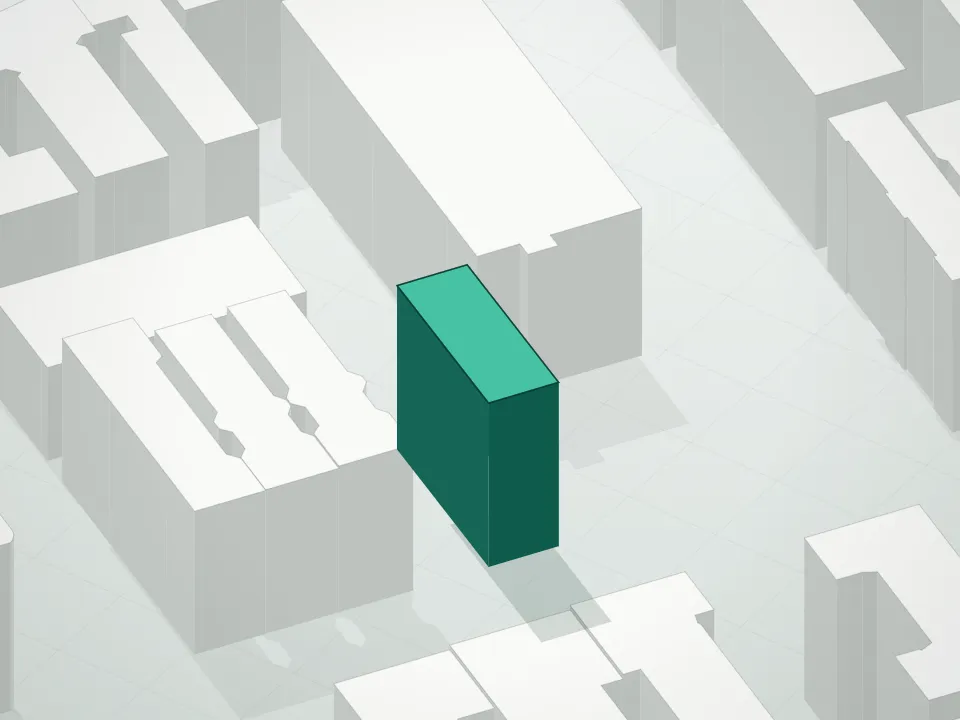 3D massing drawing of Rucker Condominium and neighboring buildings