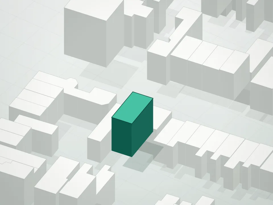 3D massing drawing of 18 Van Buren Street Condominium and neighboring buildings