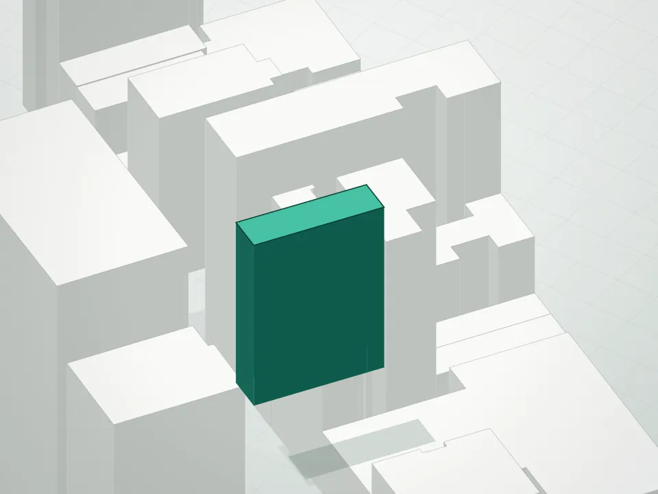 3D massing drawing of Gramercy North Condominium and neighboring buildings