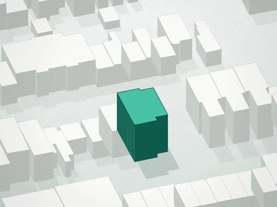 3D massing drawing of 1110 Madison Street Condominium and neighboring buildings