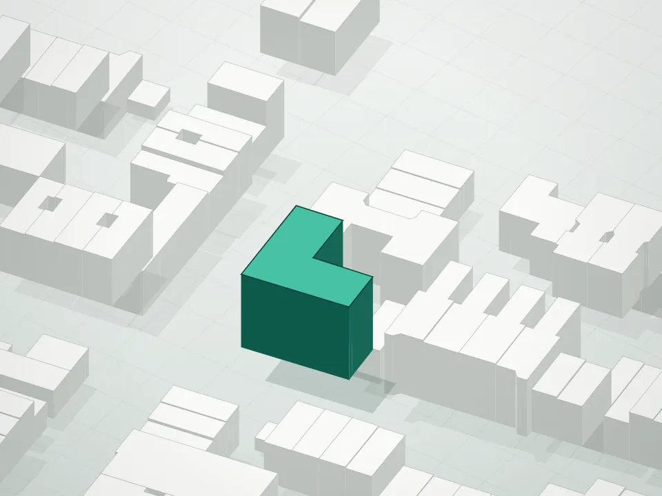 3D massing drawing of 279 Sumpter Street Condominium and neighboring buildings