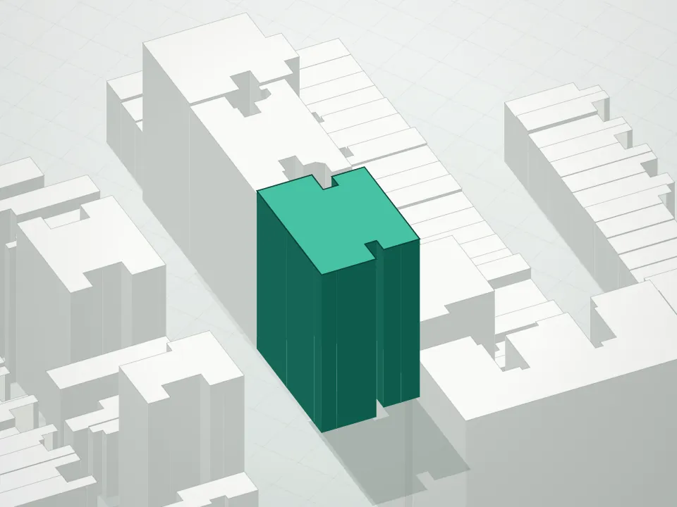 3D massing drawing of 21 West 86th Street Condominium and neighboring buildings