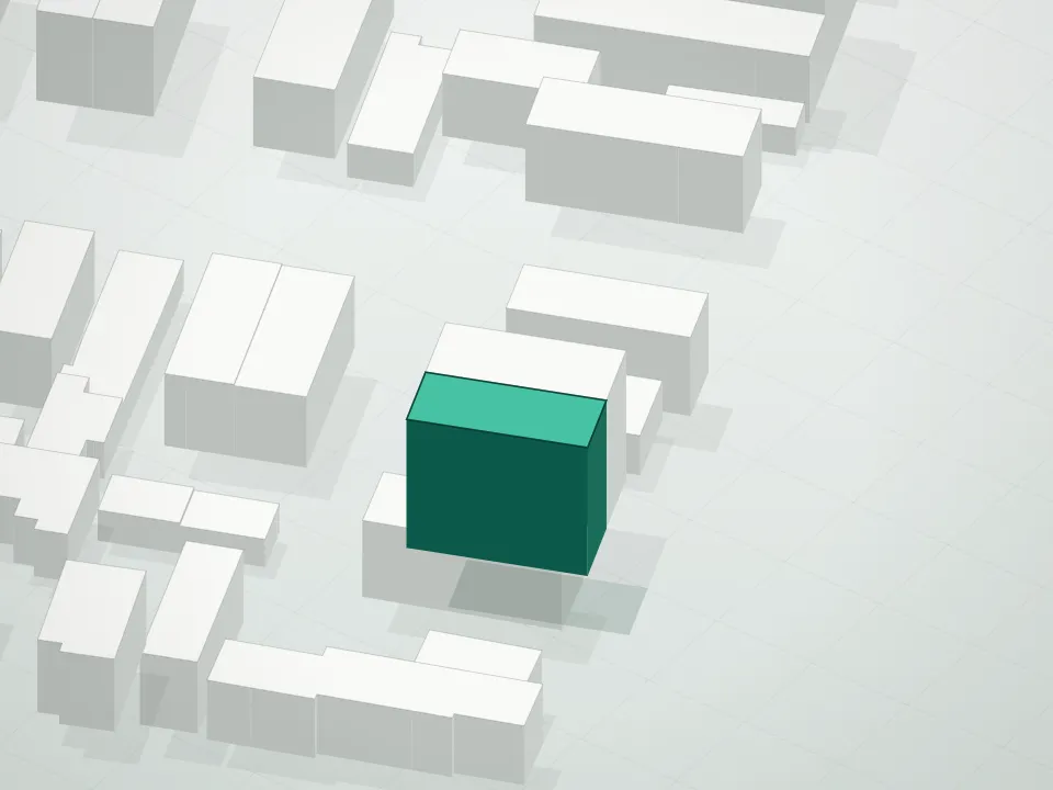 3D massing drawing of 49-10 111th Street Condominium and neighboring buildings