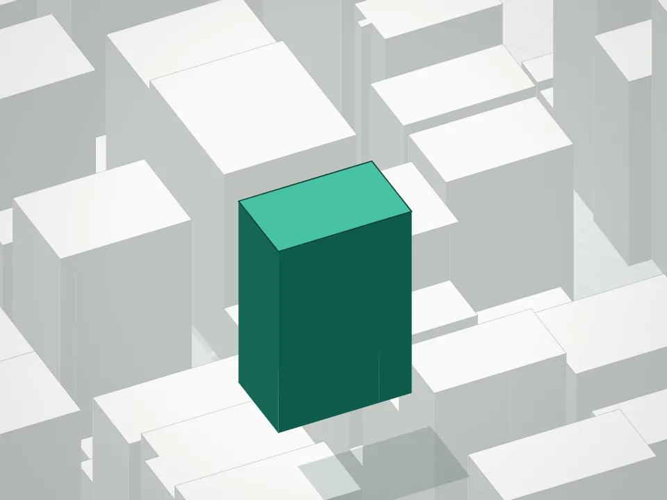3D massing drawing of 35 West 36th Street Condominium and neighboring buildings