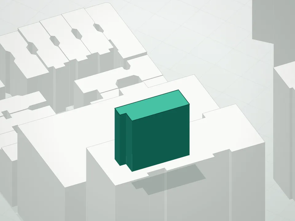 3D massing drawing of Rebar East 98th Street Condominium and neighboring buildings