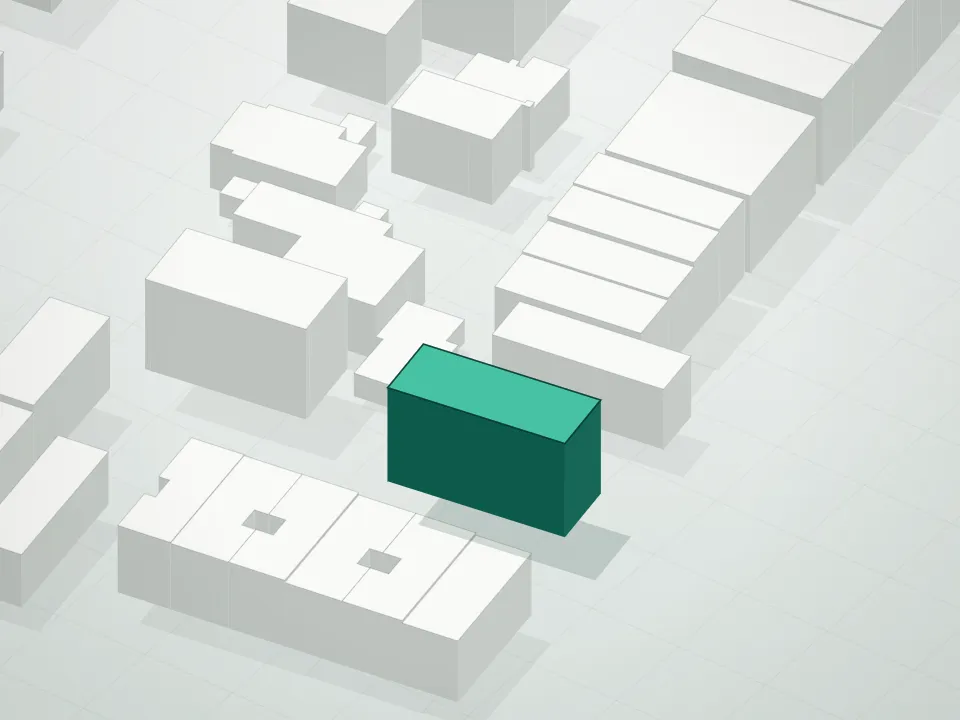 3D massing drawing of 2370 Condominium and neighboring buildings
