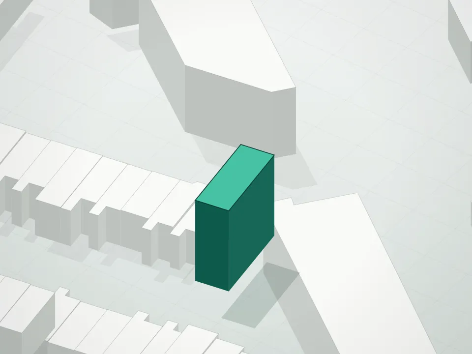 3D massing drawing of 766 Decatur Street Condominium and neighboring buildings