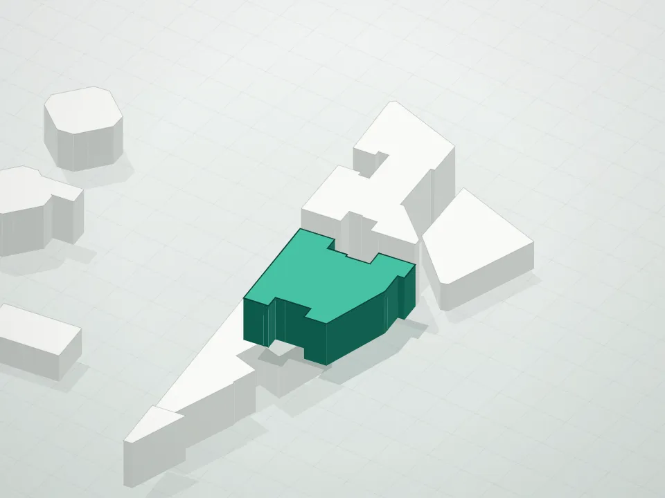 3D massing drawing of Crown @ 961 Condominium and neighboring buildings