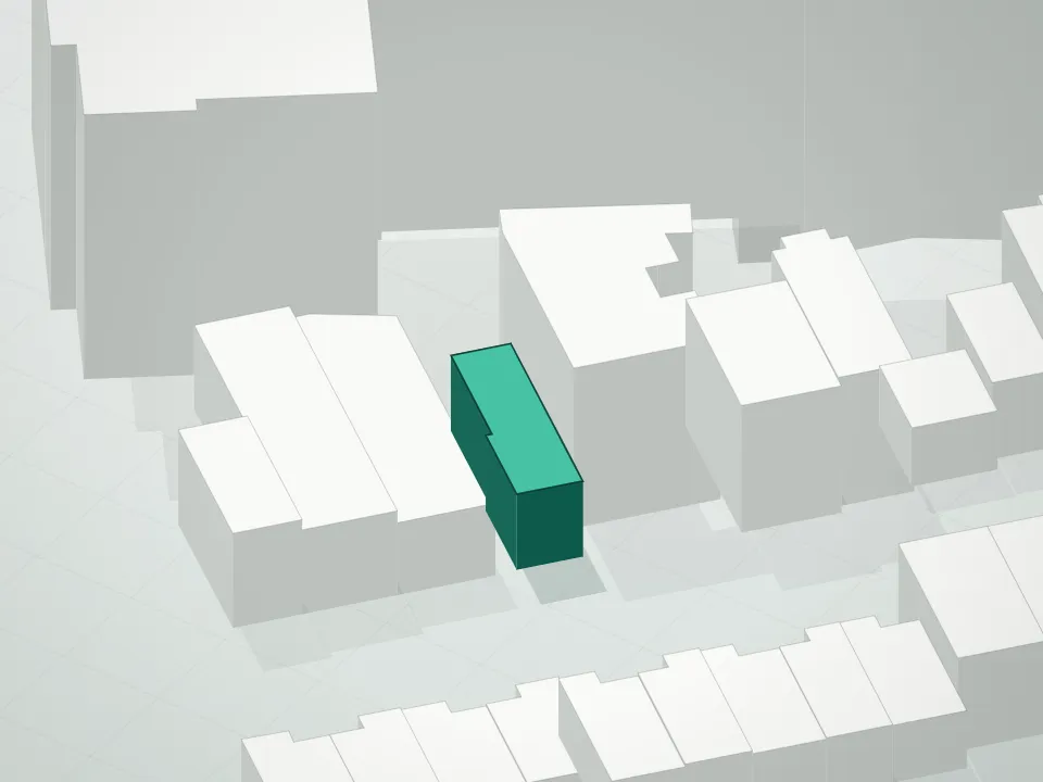 3D massing drawing of 1249 Dekalb Avenue Condominium and neighboring buildings