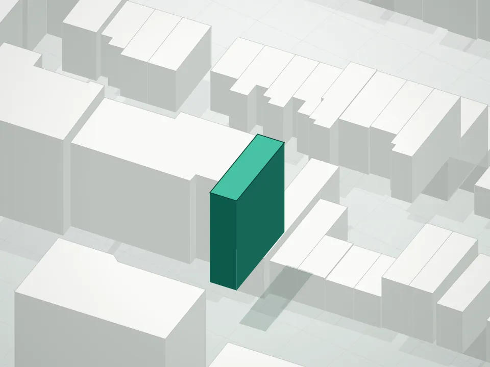 3D massing drawing of 641 Dekalb Avenue Condominium and neighboring buildings