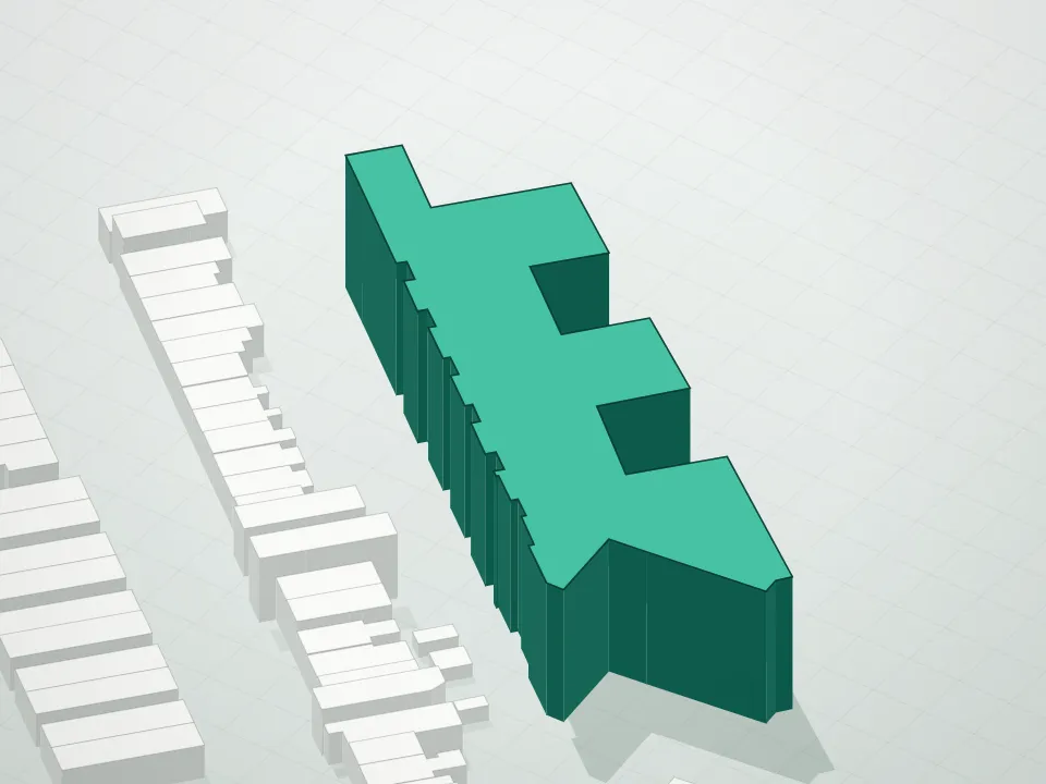 3D massing drawing of 19th Avenue Condominium and neighboring buildings
