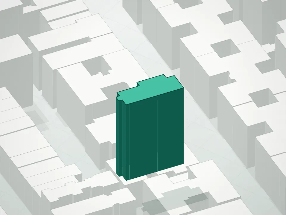 3D massing drawing of 124-126 West 16th Street Condominium and neighboring buildings