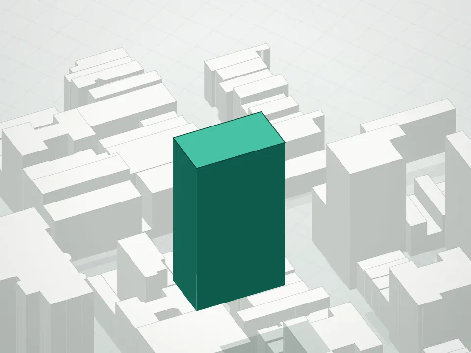 3D massing drawing of 150 East 78th Street Condominium and neighboring buildings