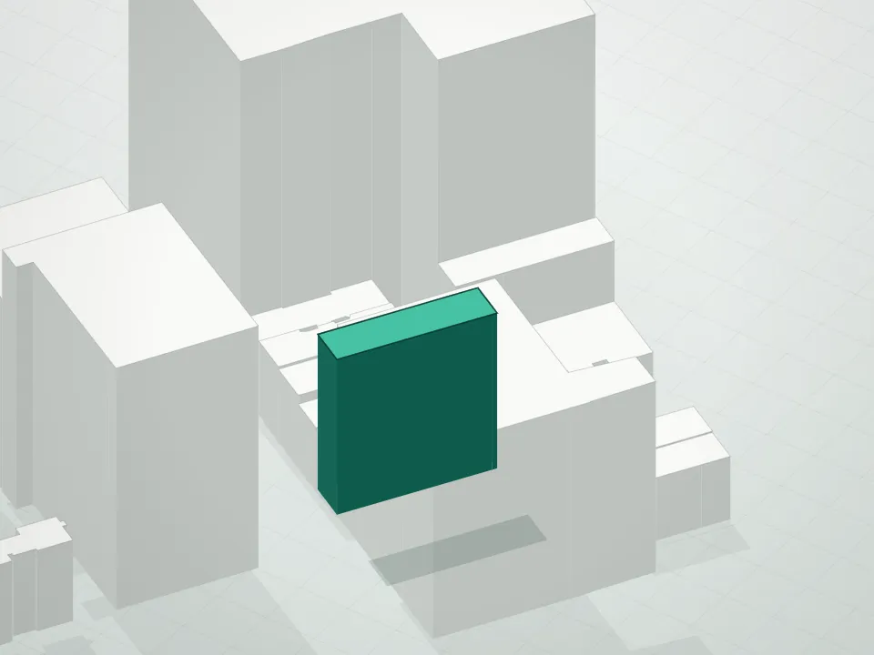 3D massing drawing of 441 West 37th Street Condominium and neighboring buildings