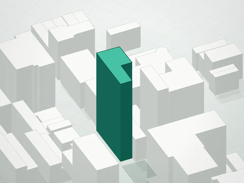 3D massing drawing of Hillrose 28 Condominium and neighboring buildings