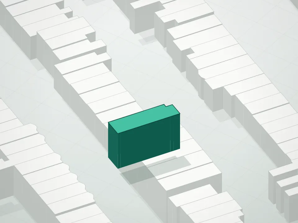 3D massing drawing of 701 President Street Condominium and neighboring buildings