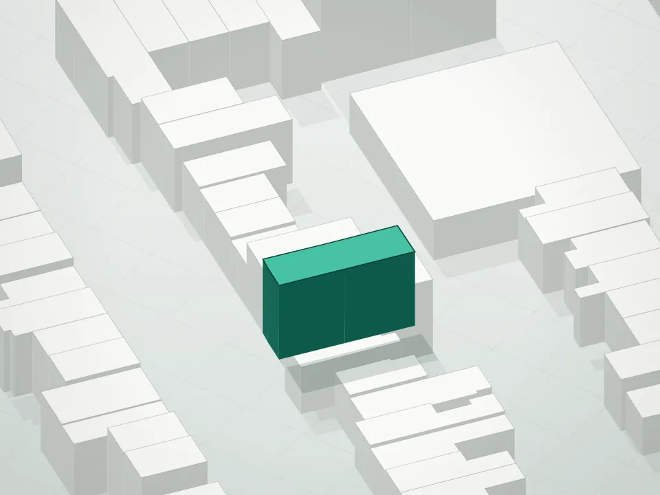 3D massing drawing of 147 14th Street Condominium and neighboring buildings