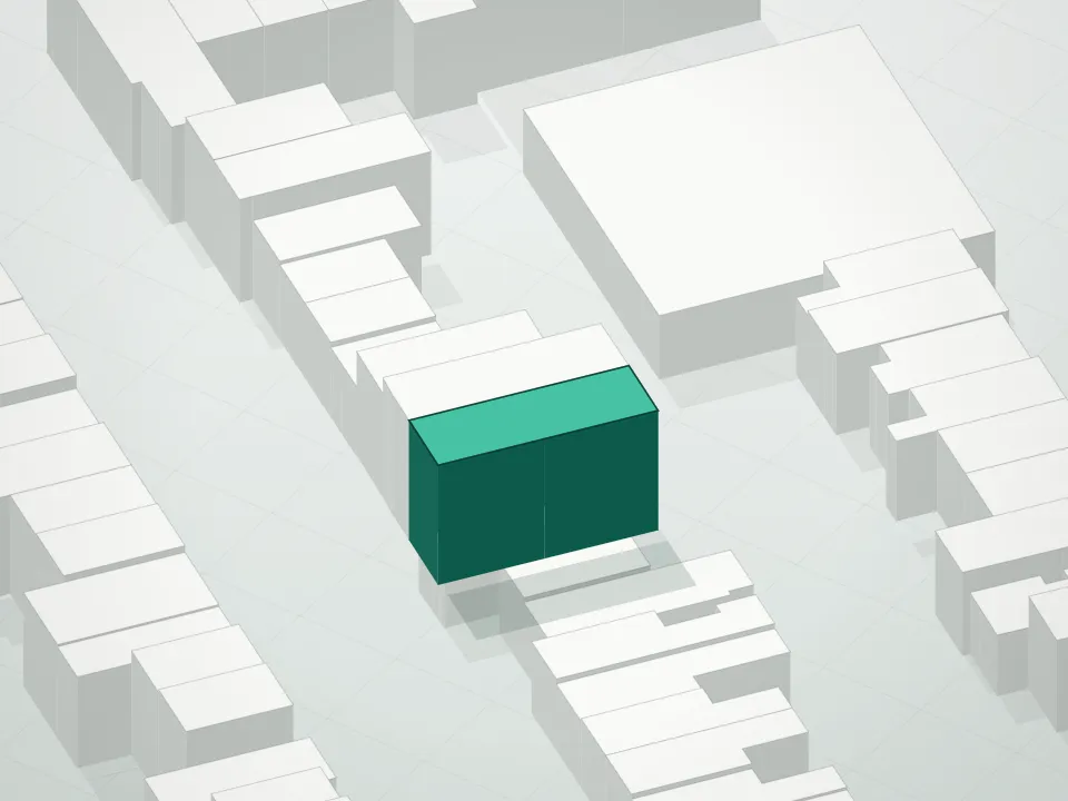 3D massing drawing of 149 14th Street Condominium and neighboring buildings