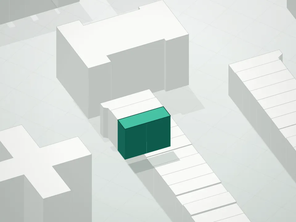 3D massing drawing of 265 West 131st Street Condominium and neighboring buildings