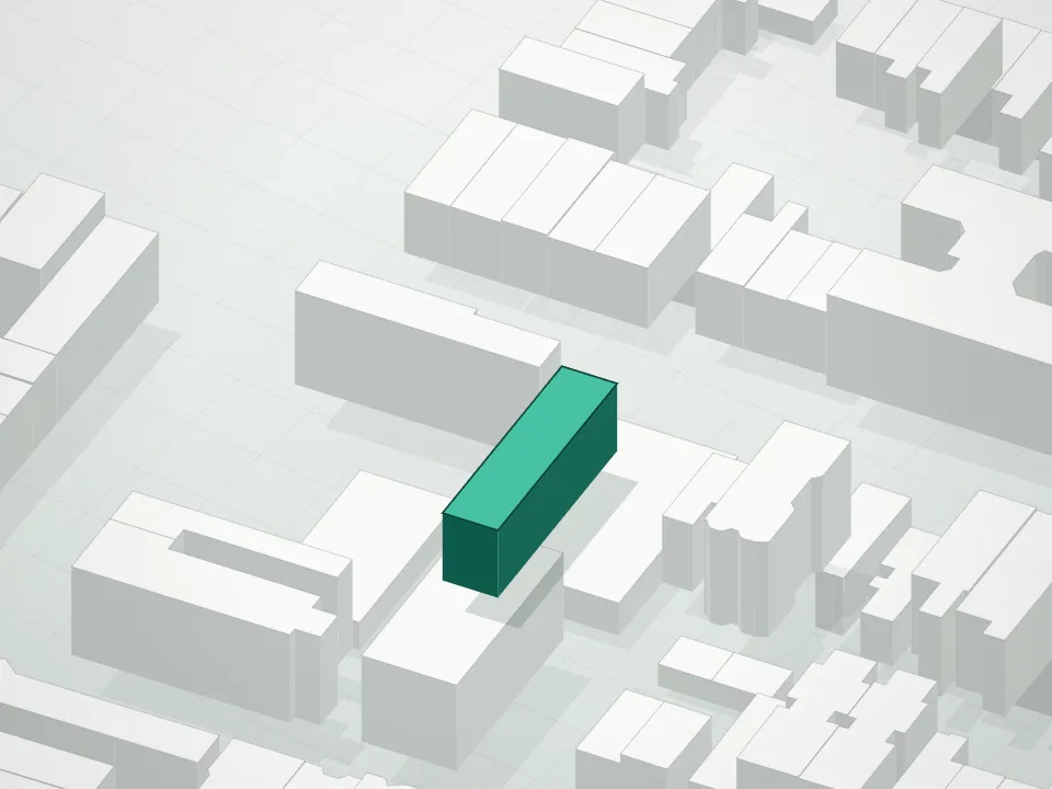 3D massing drawing of 864 Madison Street Condominium and neighboring buildings