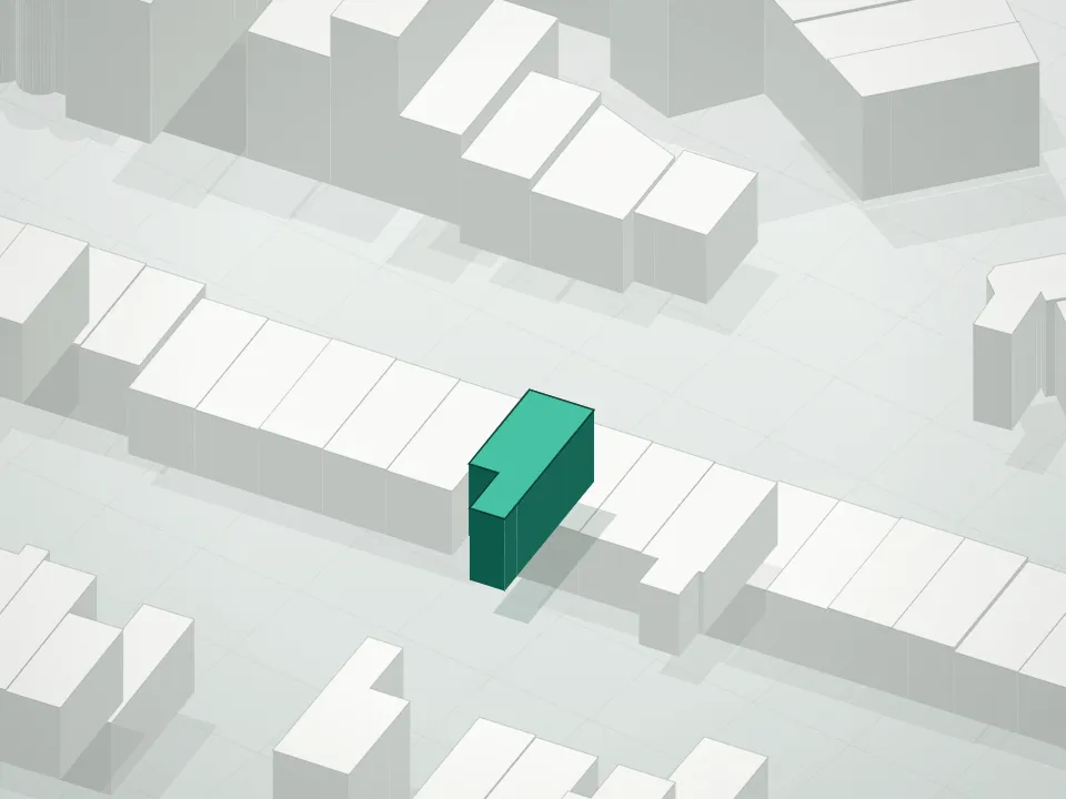 3D massing drawing of 450 Hart Street Condominium and neighboring buildings