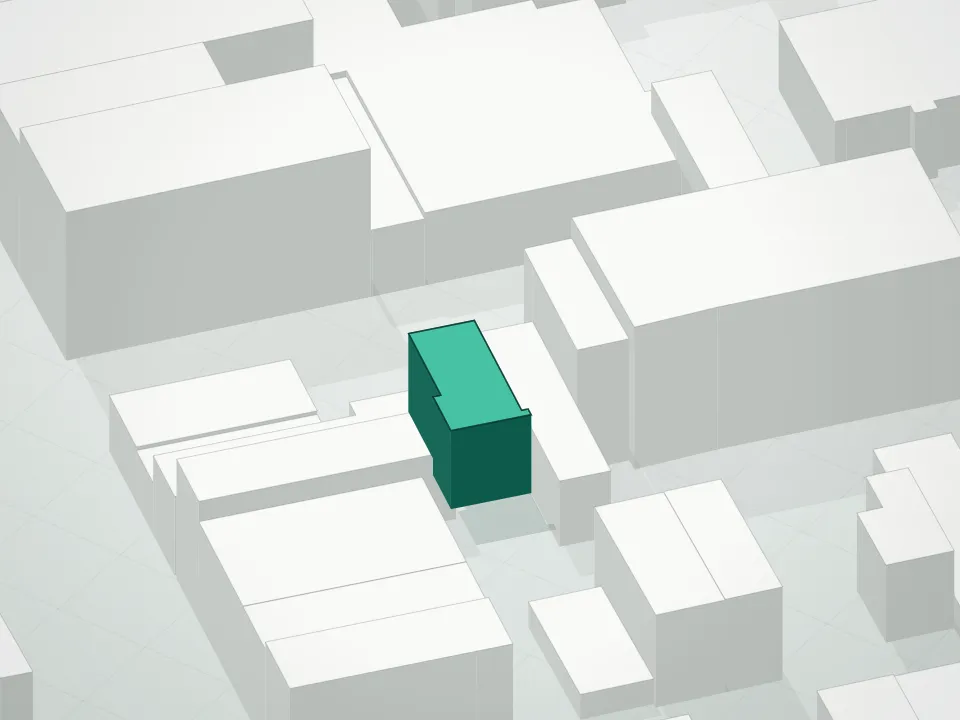 3D massing drawing of 12 Lawton Street Condominium and neighboring buildings