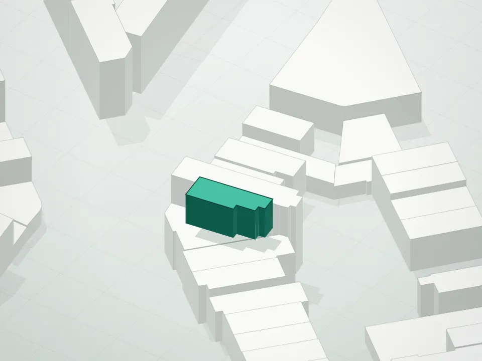 3D massing drawing of Utrecht Ave Condominium and neighboring buildings