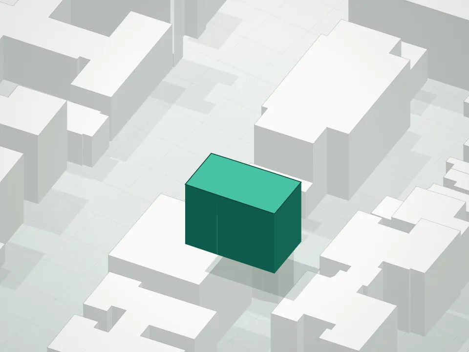 3D massing drawing of 2025 Ocean Avenue Condominium and neighboring buildings