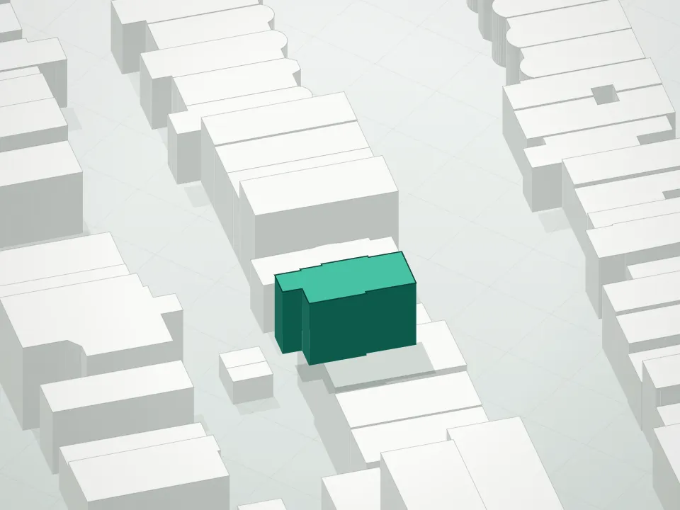 3D massing drawing of 1174 44th Street Condominium and neighboring buildings