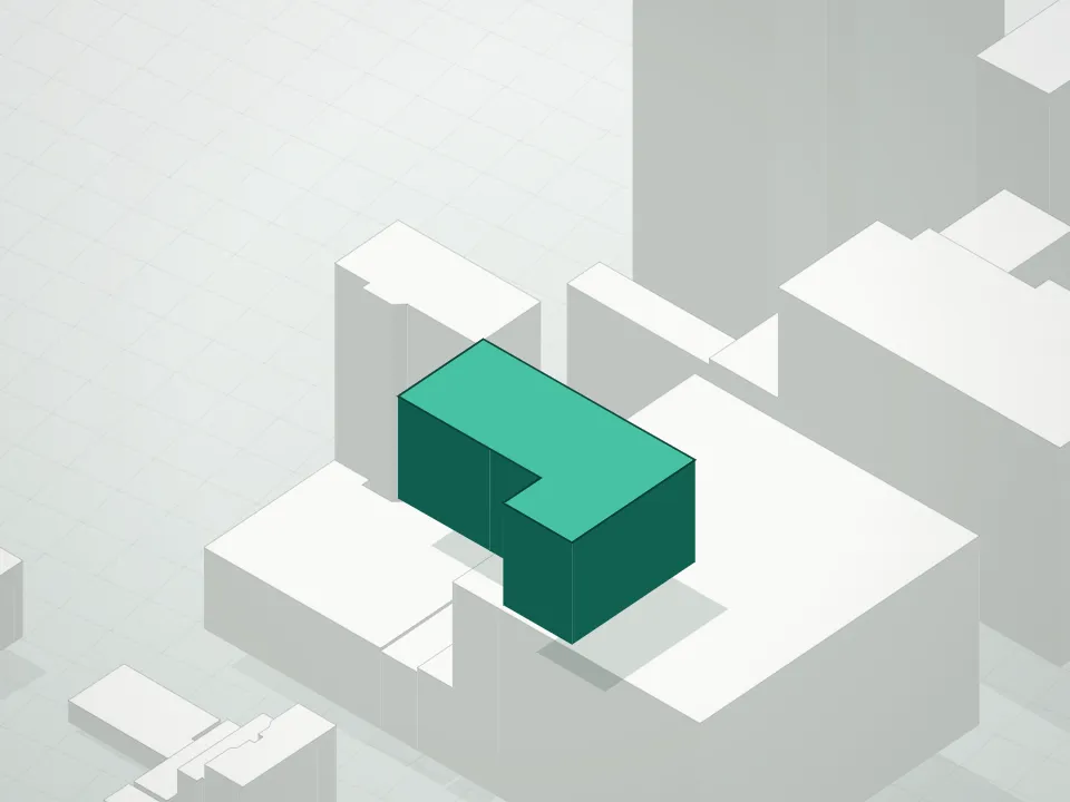 3D massing drawing of 100 Vandam Street Condominium and neighboring buildings