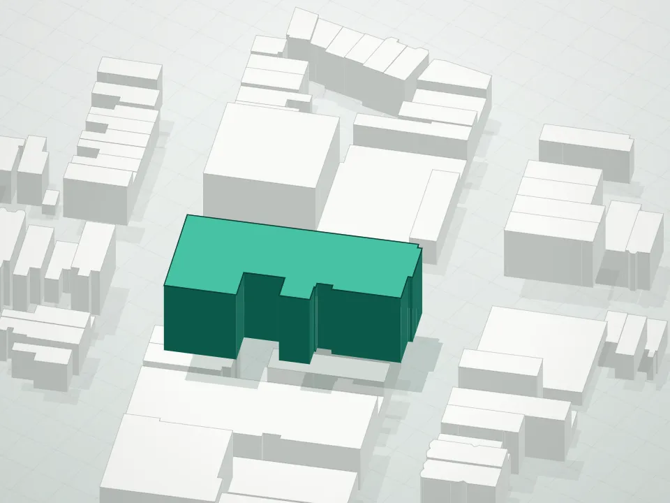 3D massing drawing of 807 Manhattan Avenue Condominium and neighboring buildings