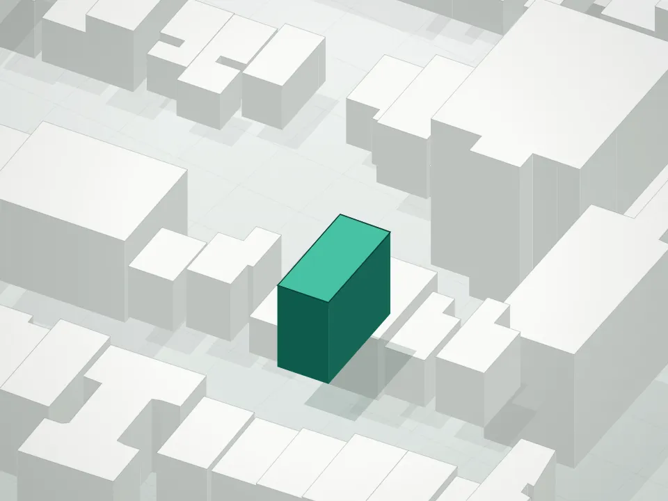 3D massing drawing of 205 Freeman Street Condominium and neighboring buildings