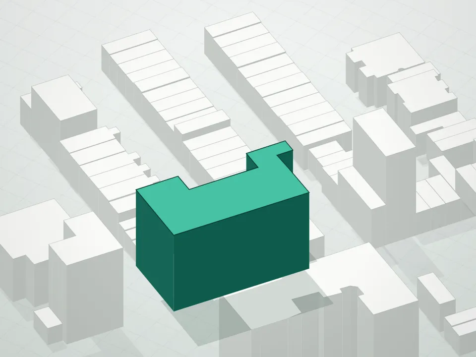 3D massing drawing of 58 Saint Marks Place Condominium and neighboring buildings