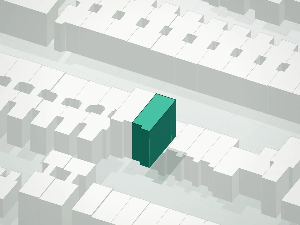 3D massing drawing of Chauncey and neighboring buildings