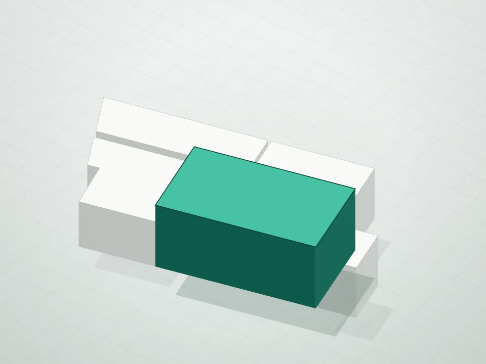 3D massing drawing of Parkview Condominium and neighboring buildings