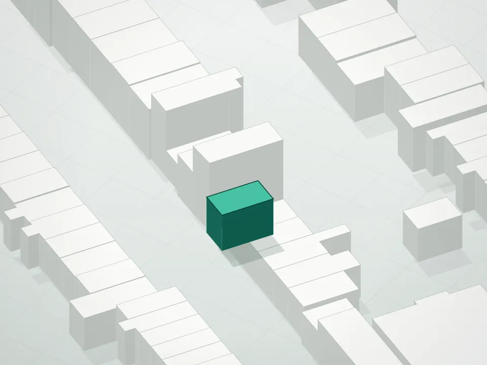3D massing drawing of 99 Douglass Street Condominium and neighboring buildings