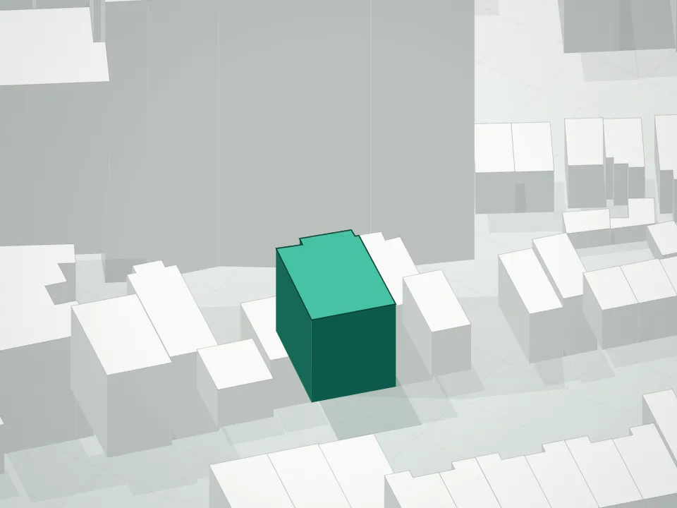 3D massing drawing of 1269 Dekalb Avenue Condominium and neighboring buildings