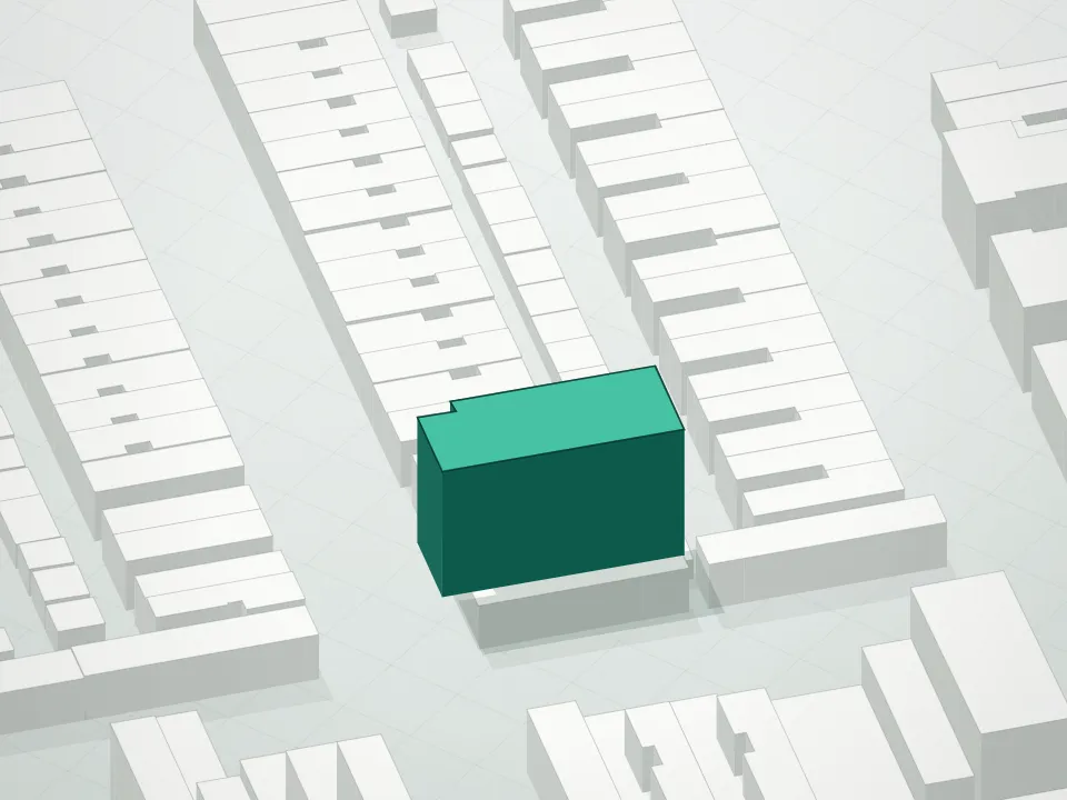 3D massing drawing of Hua Xing Condominium and neighboring buildings