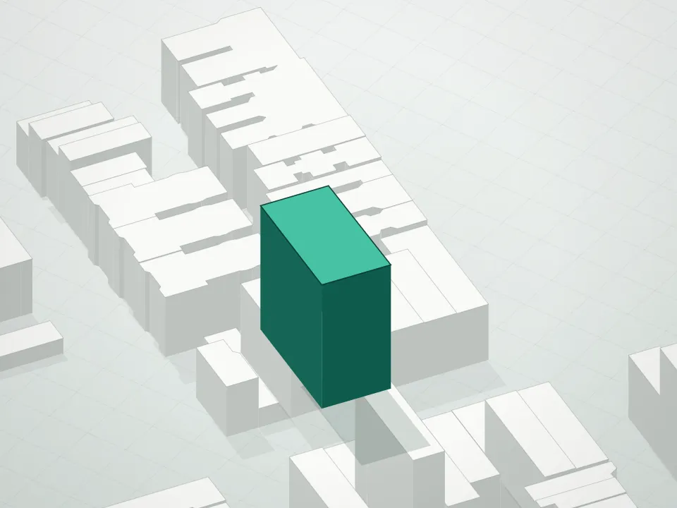 3D massing drawing of Charlotte Of The Upper West Side and neighboring buildings