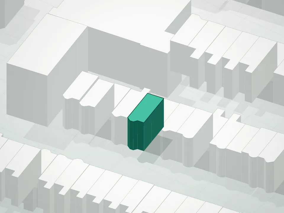 3D massing drawing of 659 Putnam Avenue Condominium and neighboring buildings