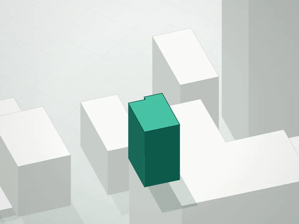 3D massing drawing of Crescent Condominium and neighboring buildings