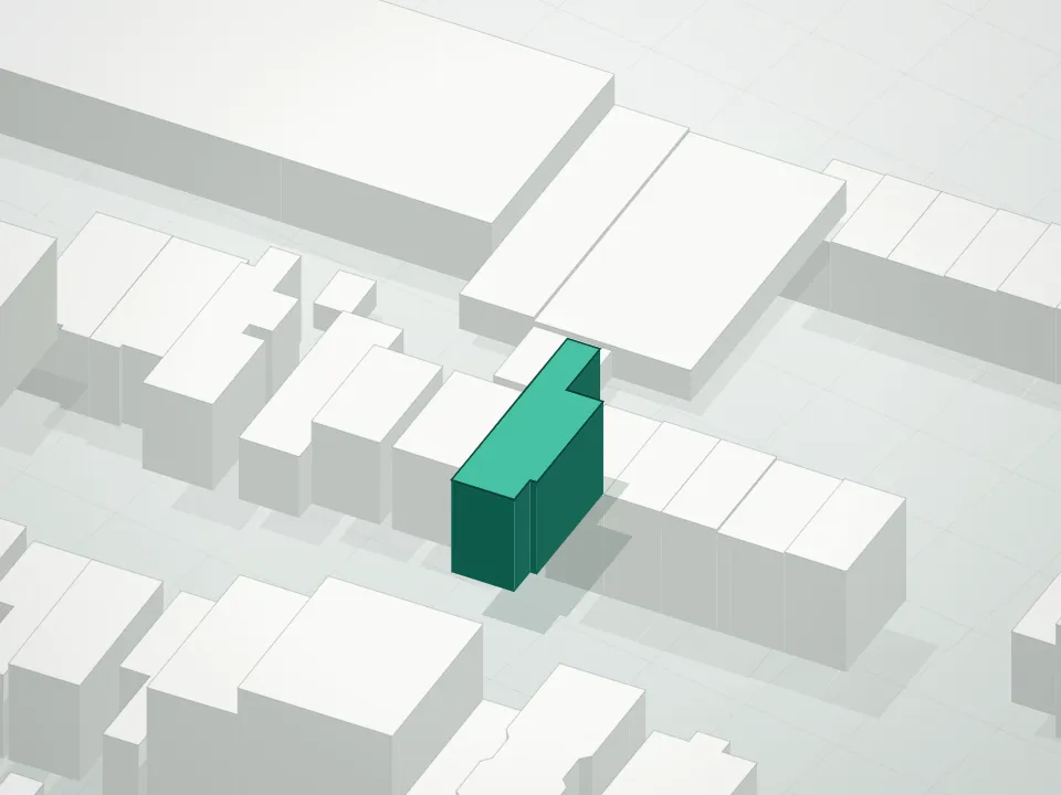 3D massing drawing of 541 Lafayette Avenue Condominium and neighboring buildings